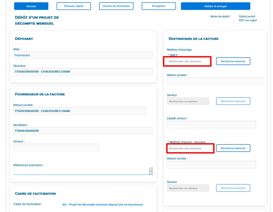 Sélection des destinataires de la facture de travaux