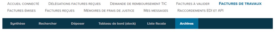 Chemin d'accès à l'onglet Archives (en fin de barre de menu supérieure)