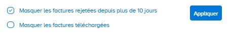 Vue du menu de la Synthèse permettant de masquer des factures