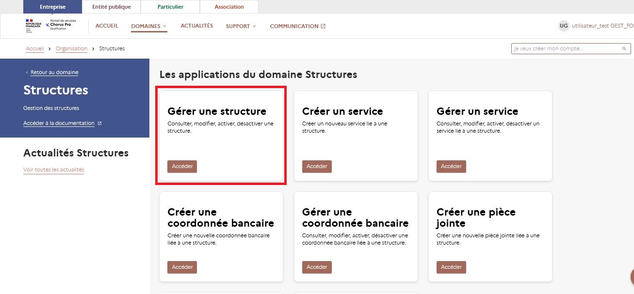 Tuile Gérer une structure du portail de Services