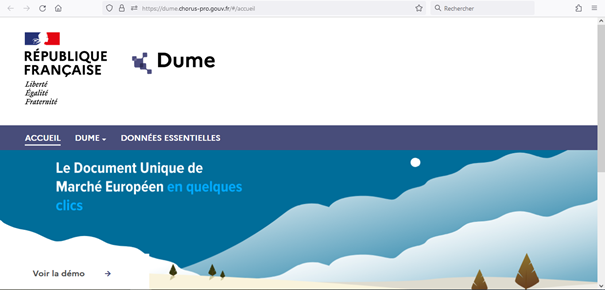 Page d'accueil de l'utilitaire DUME