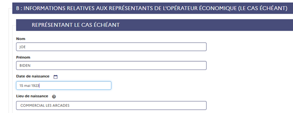 DUME entreprise : partie 2 B