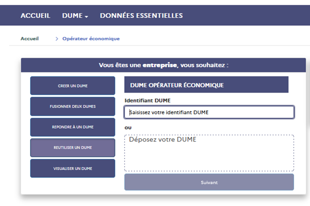 Réutiliser un DUME entreprise